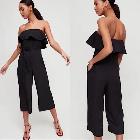 Aritzia Babaton Strapless Wide Leg Jumpsuit Black Romper Women SZ 8 - Picture 2 of 10
